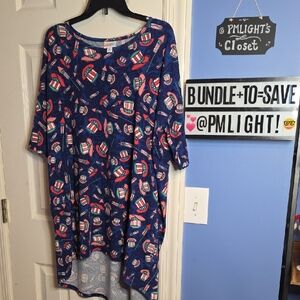 LuLaRoe Irma Tunic Tee Patriotic XL Hats Fireworks Blue Red Pink White